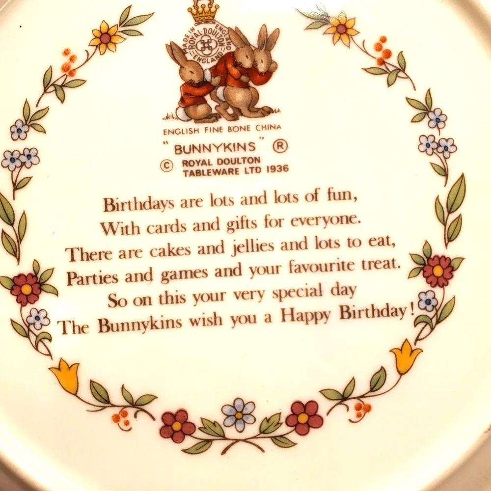 5 PC Vtg Royal Doulton Child's Bunnykins 3 Plates Birthday Spaceship TV Bowl Mug